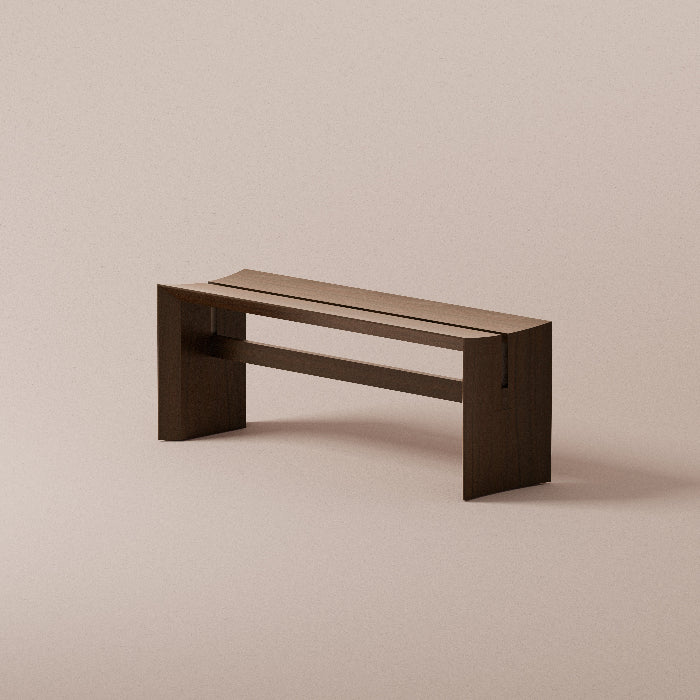 Wooden bench on a beige background