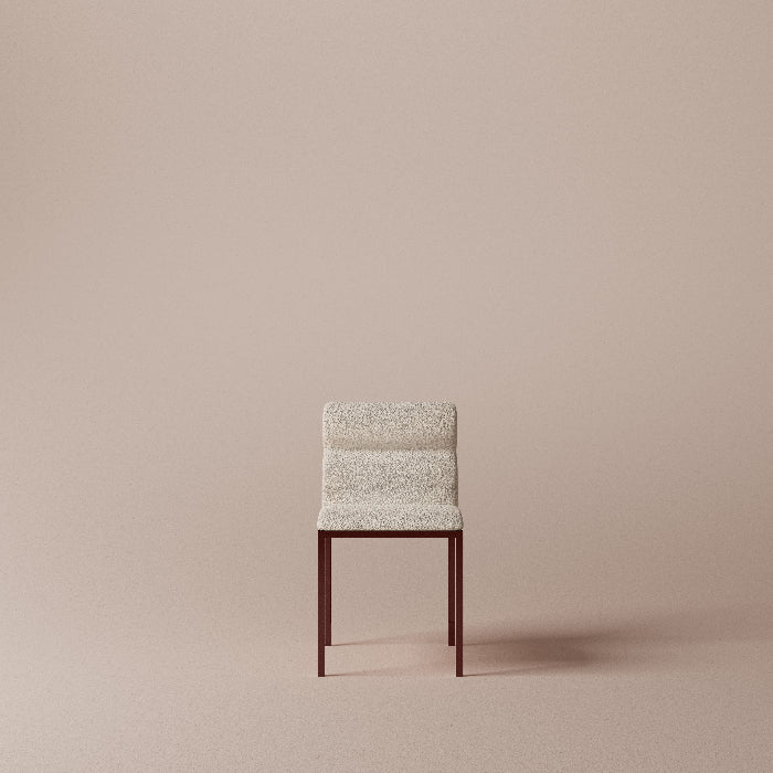 Chair with textured backrest and wooden legs on a beige background