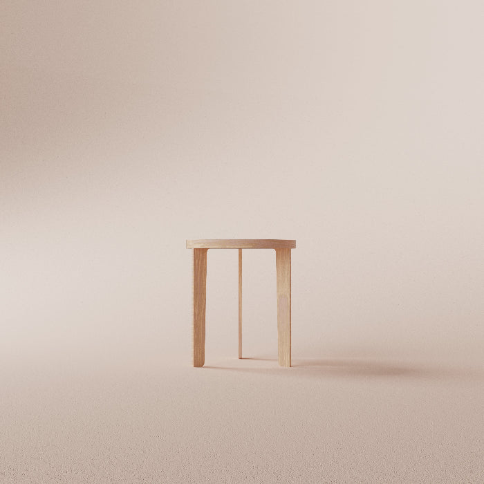 Wooden side table on a beige background