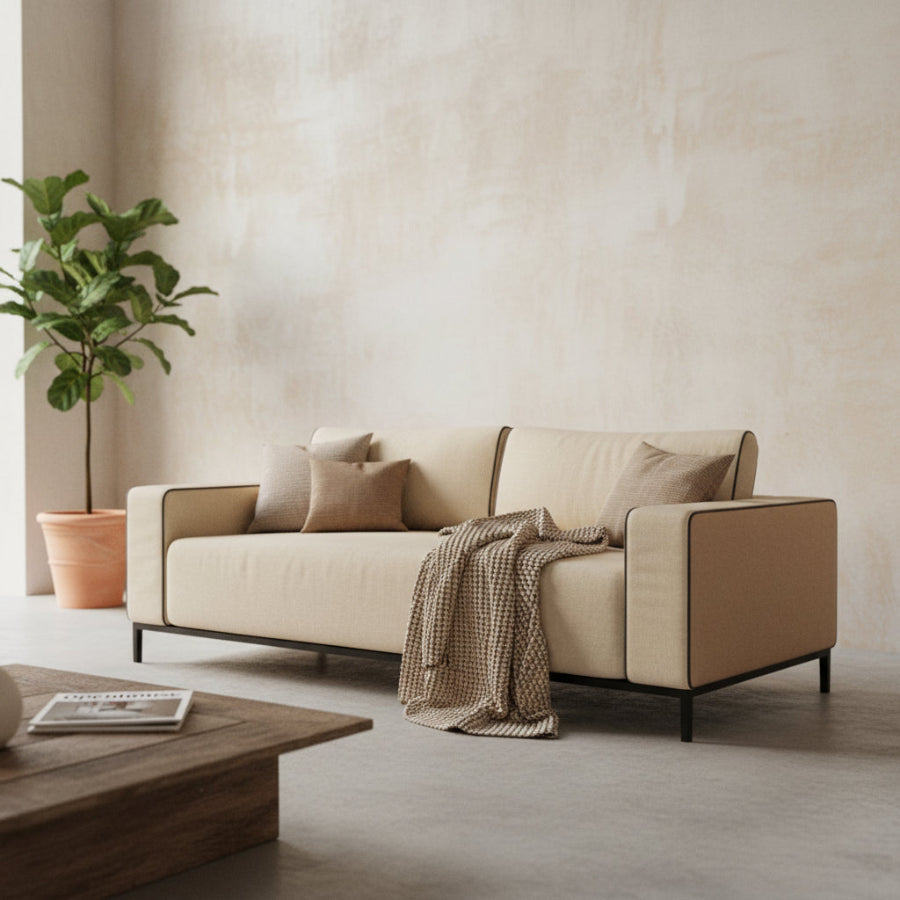 Beige sofa on a white background