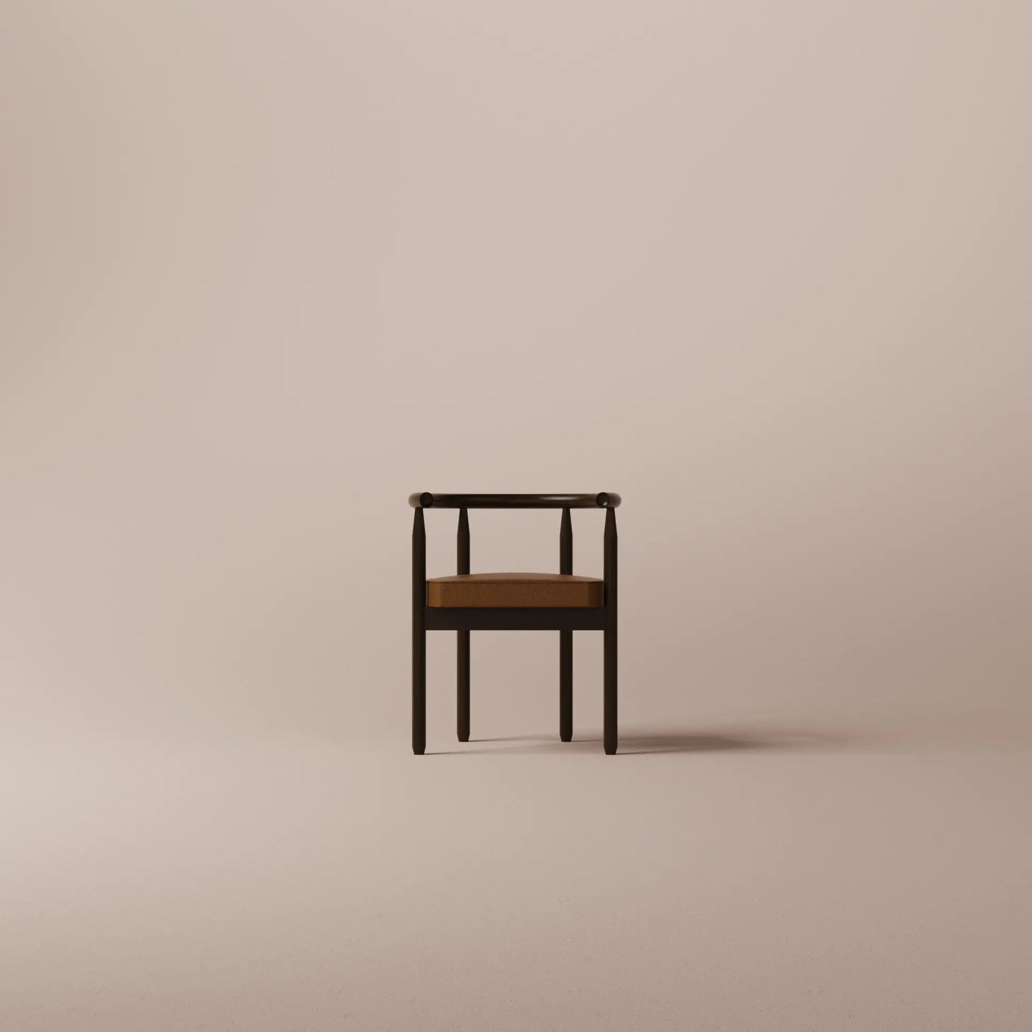 Minimalist chair with wooden seat on a beige background