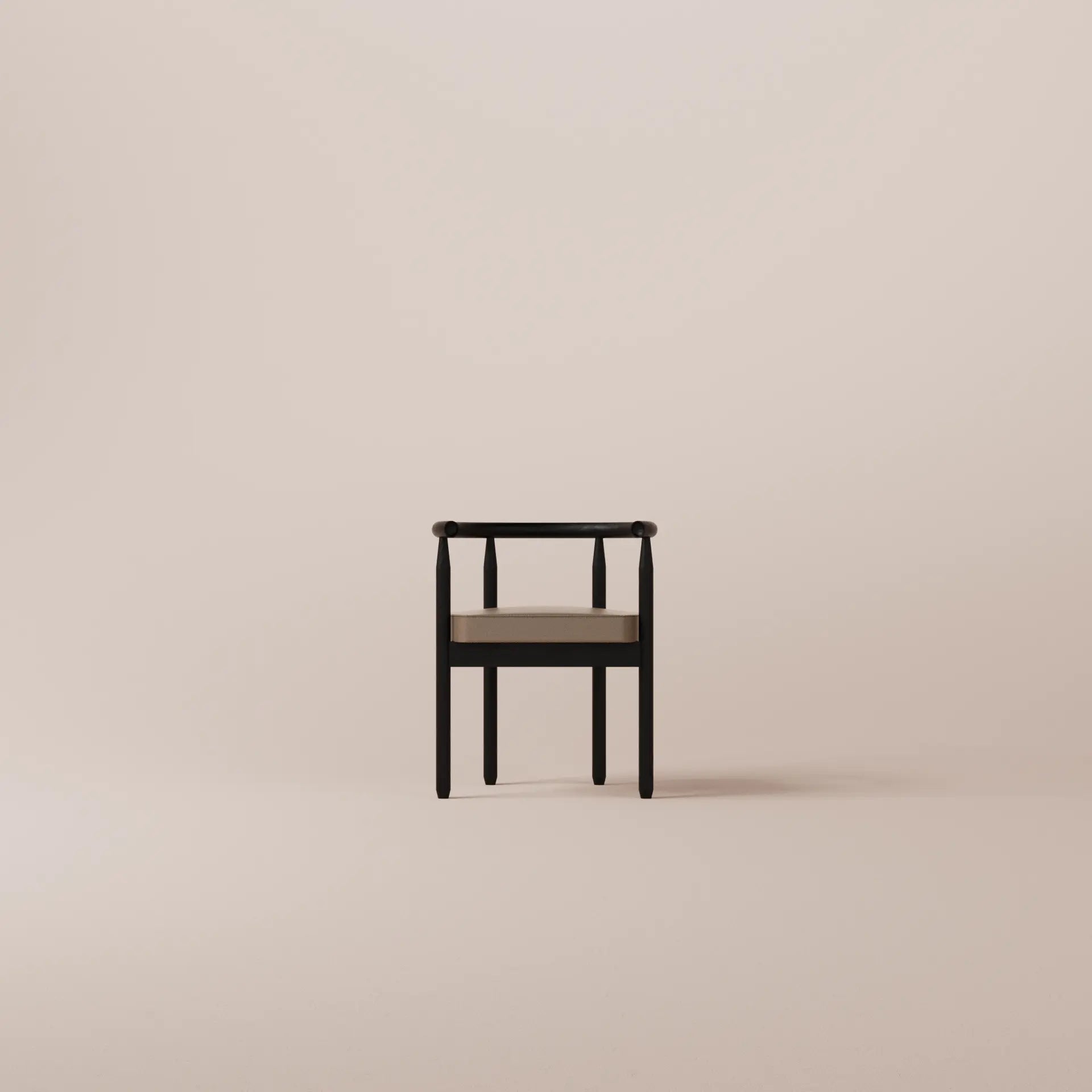 Black chair with a wooden seat on a beige background