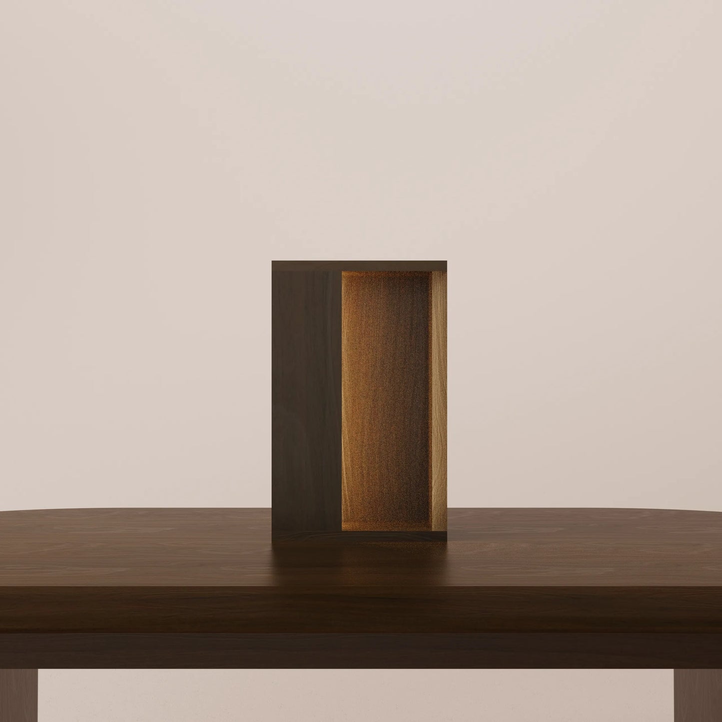 Solid walnut lamp on a table with a neutral background