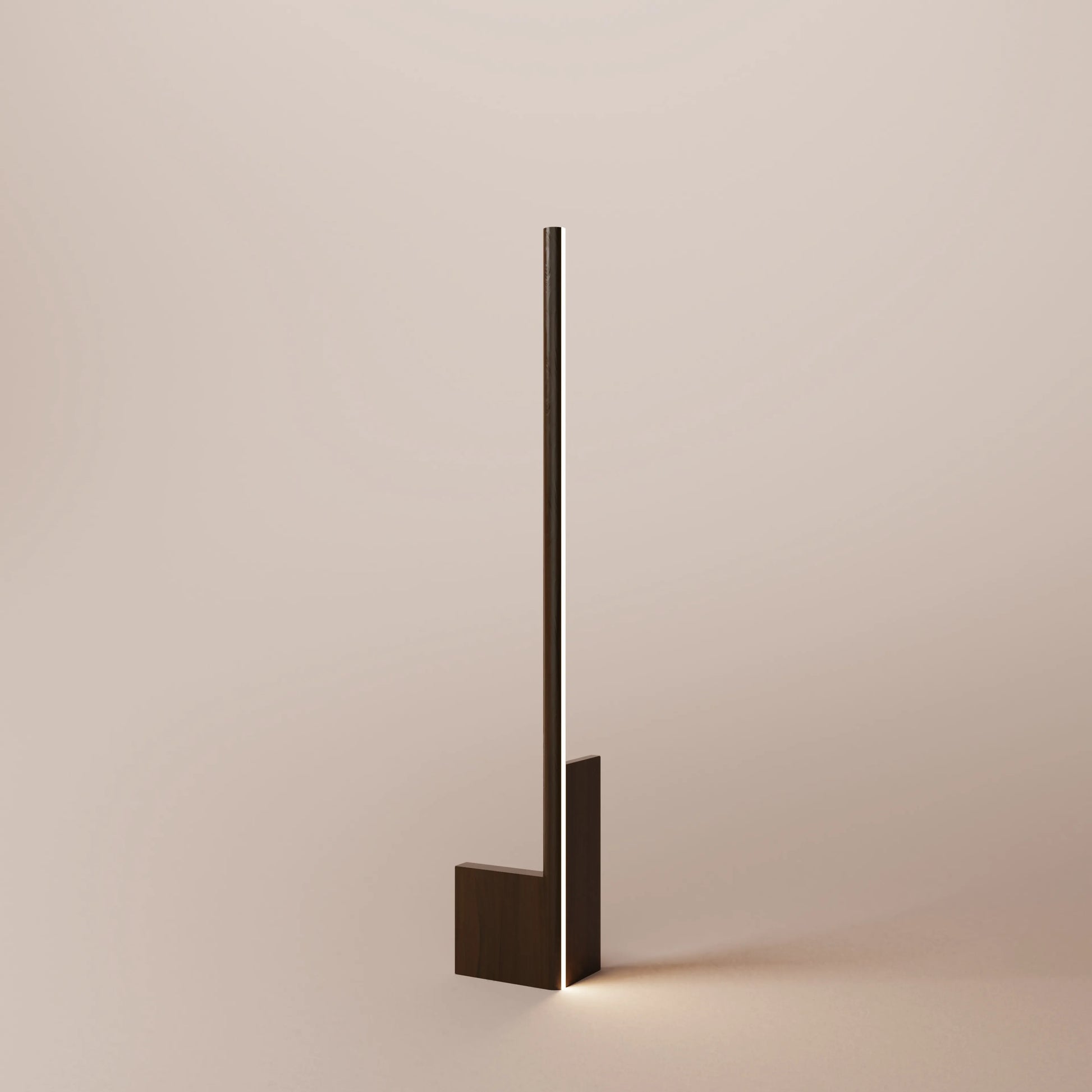 Modern solid walnut floor lamp on a beige background