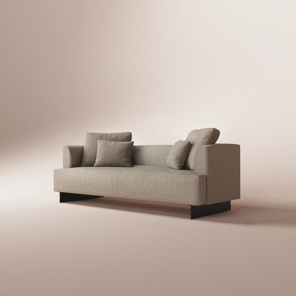 Gray sofa with cushions on a beige background