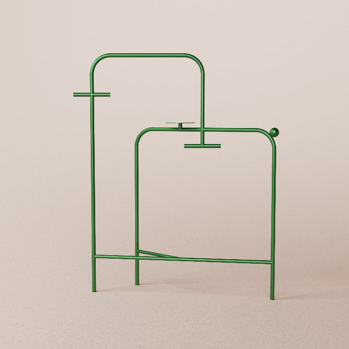 Green metal stand on a beige background