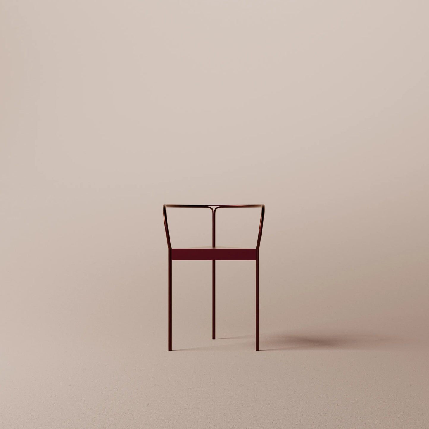Minimalist chair with a red seat on a beige background