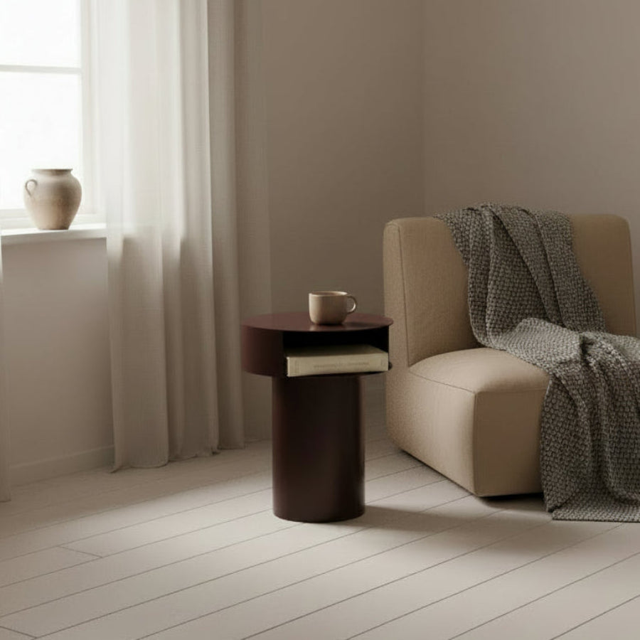 Round table on a beige background